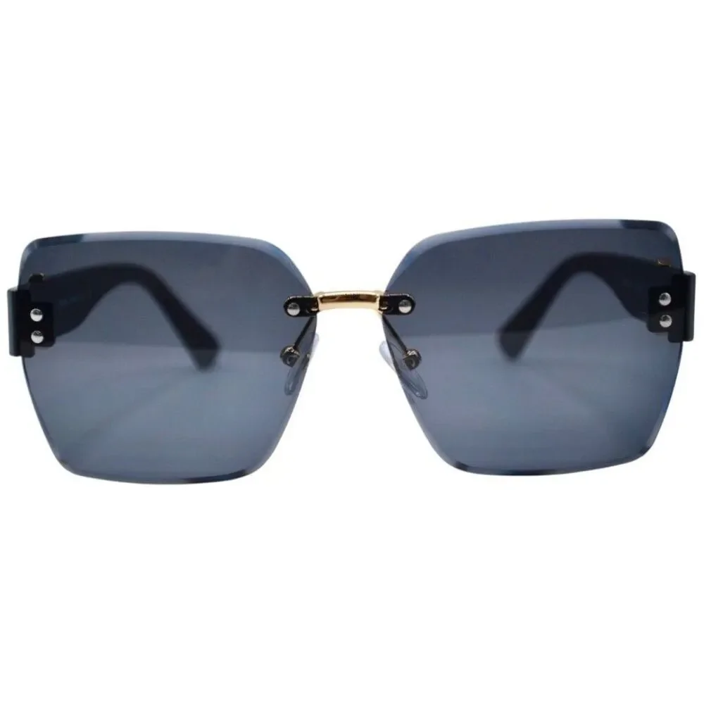 Chanel Women’s Rimless Sunglasses | Gold Bridge | Gray Solid Lens